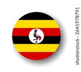 Uganda flag - flat vector circle icon or badge with dropped shadow.
