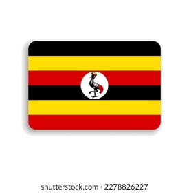 Uganda flag - flat vector rectangle with rounded corners and dropped shadow.