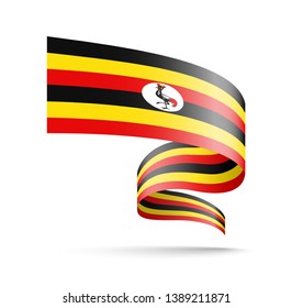Uganda flag in the form of wave ribbon vector illustration on white background.