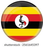 Uganda flag with glossy rounded button for football team and national emblem