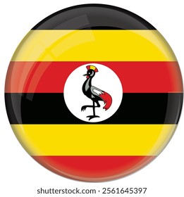 Uganda flag with glossy rounded button for football team and national emblem