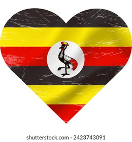 Uganda Fahne in Herzform Grunge Vintage. Uganda Flaggenherz. Vektorflagge, Symbol. 