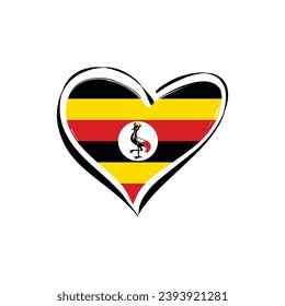 Uganda flag with a heart shape, isolated on a white background for Uganda Independence Day. Vector illustration.