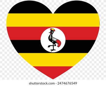 Uganda flag in heart shape isolated  on  transparent  background. vector illustration 