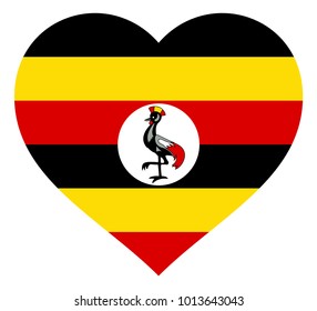uganda flag in heart vector illustration sign. Flag of uganda in the shape of Heart with contrasting contour, symbol of love for his country or valentine day, patriotism.