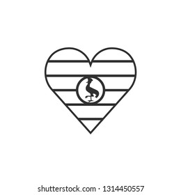 Uganda flag icon in a heart shape in black outline flat design. Independence day or National day holiday concept.