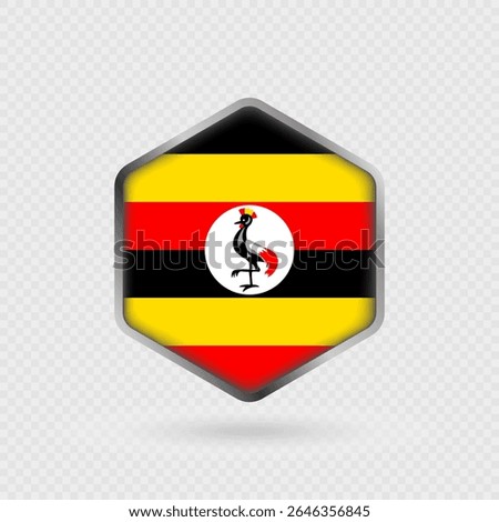 Uganda Flag Icon in Hexagon Shape.