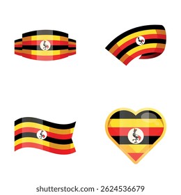 Bandeira de Uganda ícones define vetor cartoon. Bandeira nacional de Uganda. País da áfrica oriental