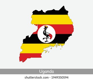 Uganda Flag Map. Map of the Republic of Uganda with the Ugandan national flag isolated on a white background. Vector Illustration.