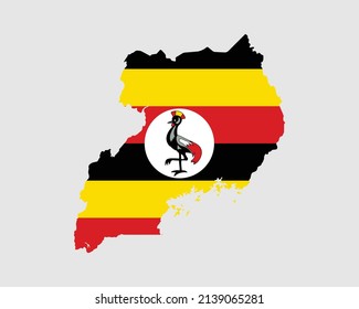 Uganda Flag Map. Map of the Republic of Uganda with the Ugandan country banner. Vector Illustration.