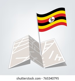 Uganda Flag with Metal Pole. Vector illustration,map and check in