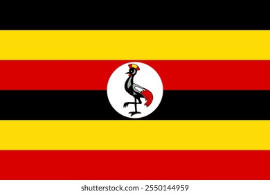 Uganda flag in official colors, dimensions and aspect ratio. Vector flag symbolizing national pride, identity, heritage, patriotism and authority