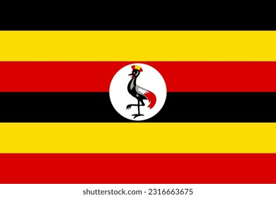 Bandera de Uganda, colores oficiales y proporción. Ilustración vectorial.