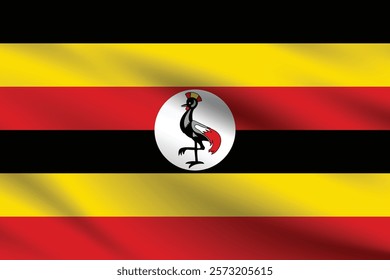 Uganda flag official colors and proportion digital vector illustration. Pleated flag.