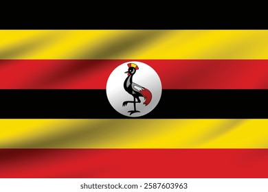 Uganda flag official colors and proportion digital vector illustration. Pleated flag.