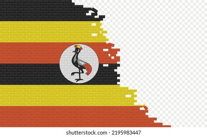 Bandera de Uganda en una pared de ladrillo roto. Campo de bandera vacío de otro país. Comparación de países. Fácil edición y vector en grupos.
