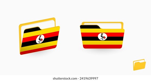 Uganda flag on two type of folder icon. Vector illustration.