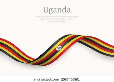 Uganda flag on Waving ribbon. Template for independence day