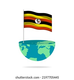 Poste de la bandera de Uganda en el mundo. Bandera ondeando alrededor del mundo. Fácil edición y vector en grupos. Ilustración vectorial de bandera nacional sobre fondo blanco.
