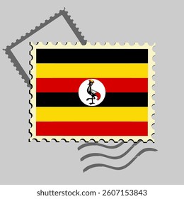 Uganda flag postage stamp. Isolated vector illustration on grey post stamp background