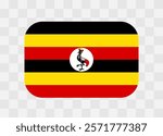 Uganda flag - rounded rectangle colorful flag representing a country cultural identity and heritage. The essence of national pride and unity. Vector flag on transparent background.