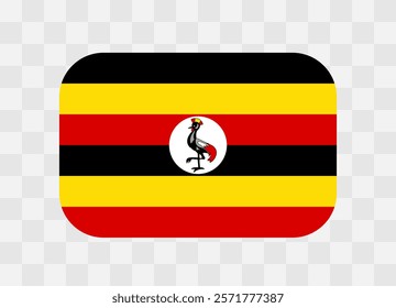 Uganda flag - rounded rectangle colorful flag representing a country cultural identity and heritage. The essence of national pride and unity. Vector flag on transparent background.