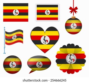 Uganda flag set of 8 items vector