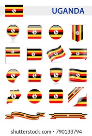 Uganda Flag Set - Vector Illustration