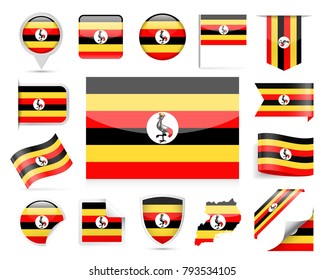 Uganda Flag Set - Vector Illustration