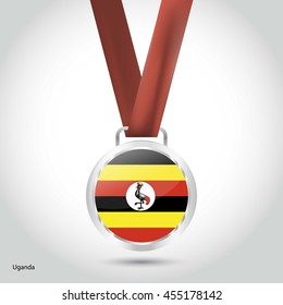 Uganda Flag in Silver Medal. Vector Illustration. RIO Olympic Game silver Medal. Vector Illustration