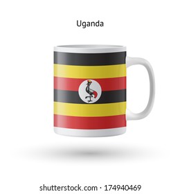 Uganda flag souvenir mug isolated on white background. Vector illustration.