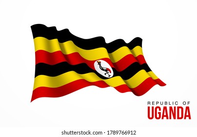 Uganda flag state symbol isolated on background national banner. Greeting card National Independence Day of the Republic of Uganda. Illustration banner with realistic state flag.