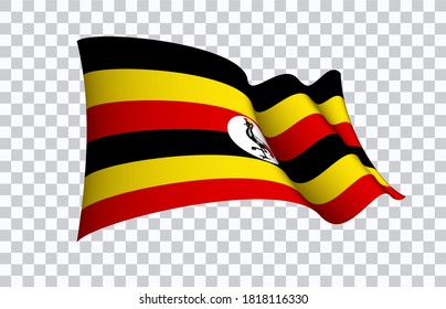 Uganda Flaggenstaatsymbol einzeln auf nationalem Hintergrund. Grußkarte Nationaler Unabhängigkeitstag der Republik Uganda. Illustrationsbanner mit realistischer Staatsflagge.