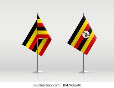 Uganda flag state symbol isolated on background national banner. Greeting card National Independence Day of the Republic of Uganda. Illustration banner with realistic state flag.