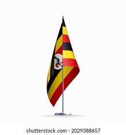 Uganda flag state symbol isolated on background national banner. Greeting card National Independence Day of the Republic of Uganda. Illustration banner with realistic state flag.