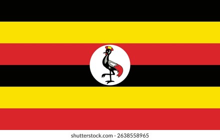 Uganda flag vector illustration isolated on background. Country in Southern Africa. Patriotic symbol: Uganda national emblem.