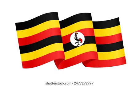 Uganda  flag wave isolated on png or transparent background vector illustration.