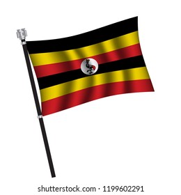 Uganda flag , flag of Uganda waving on flag pole, vector illustration EPS 10.