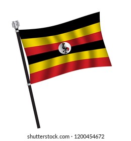 Uganda flag , flag of Uganda waving on flag pole, vector illustration EPS 10.