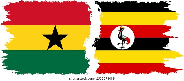 Uganda and Ghana grunge flags connection, vector