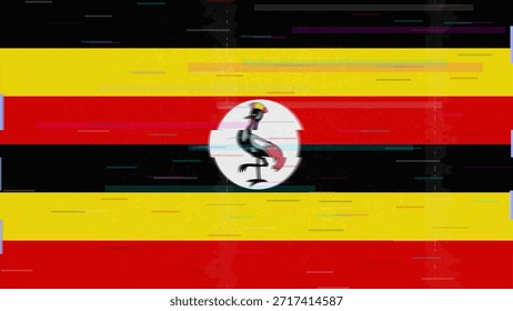 Vector Video de bandera de falla de Uganda, distorsión dividida RGB, ilustración de marco abstracto digital