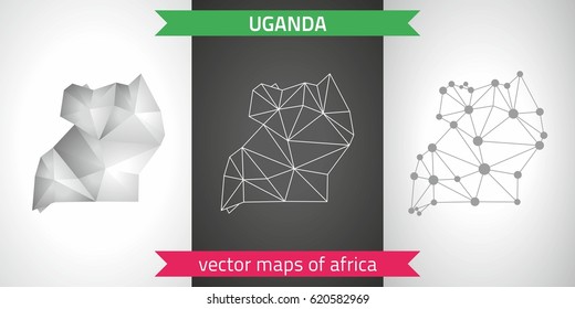 Uganda graphic vector maps of Uganda, polygonal, grey, mosaic, triangle illustrations
