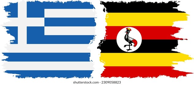 Verbindung mit Uganda und Griechenland mit Grunge-Flaggen, Vektorgrafik