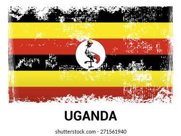 Uganda grunge flag isolated vector in official colors and Proportion Correctly. country's name label in bottom. Vector Illustration