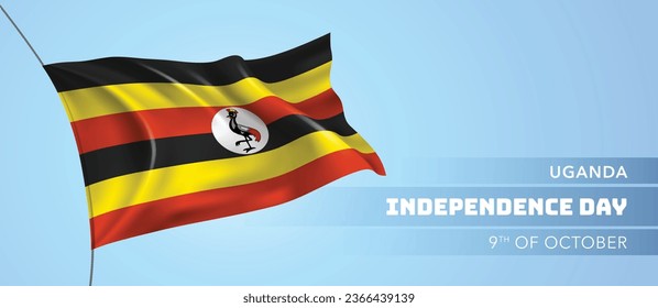 Uganda happy independence day greeting card, banner vector illustration. Ugandan national holiday 9th of October design element with 3D flag