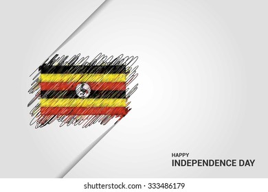 Uganda  Happy independence day scribble flag. Hand drawn Country flag on Gray crumbled paper. vintage background wallpaper vector illustration.
