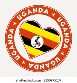 Uganda heart flag badge. From Uganda with love logo. Support the country flag stamp. Vector illustration.