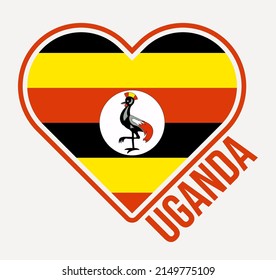 Uganda heart flag badge. Made with Love from Uganda logo. Flag of the country heart shape. Vector illustration.