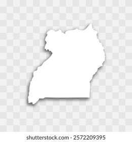 Uganda high detailed vector representation of country silhouette. White color on transparent background with dropped shadow. For educational, decorative, or informational use.