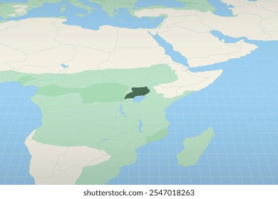 Uganda auf einer detaillierten Karte hervorgehoben, geografische Lage von Uganda. Vektorgrafik.